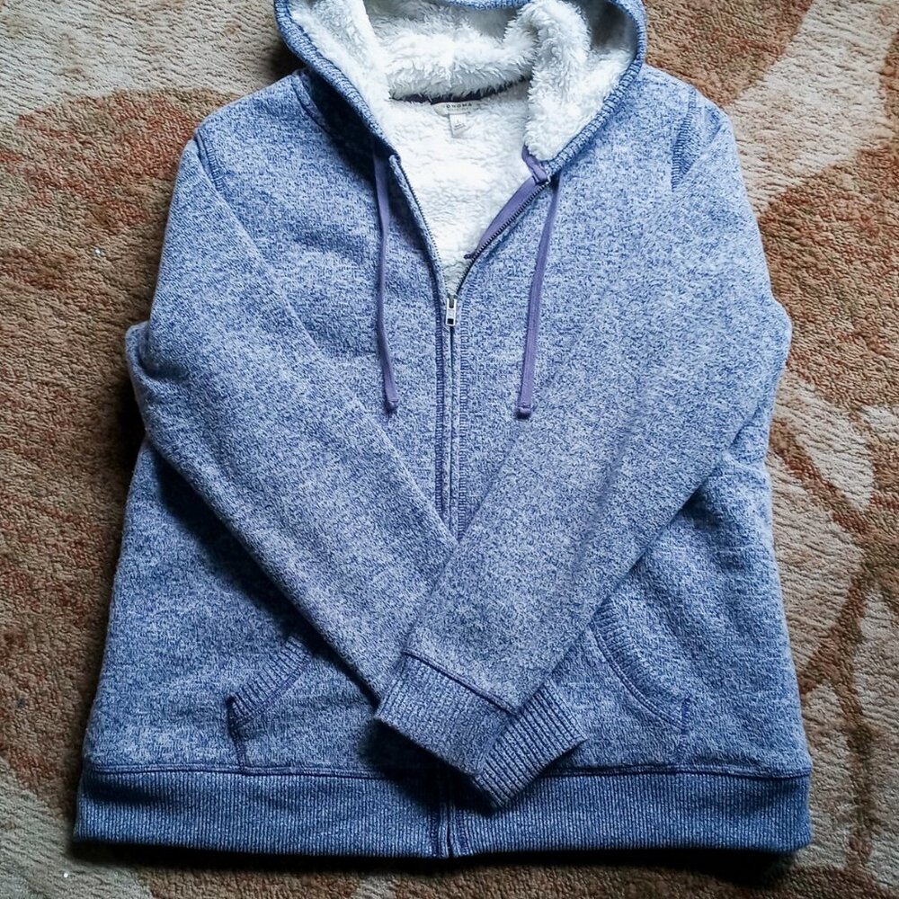 Sonoma Lavender Heathered Cozy Faux Sherpa Lined Zip Pockets Hoodie Woman's L - Picture 6 of 16